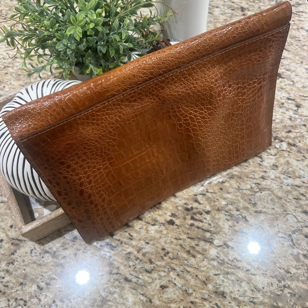 Crocodile Embossed Brown Clutch Crossbody Bag - Picture 11 of 13